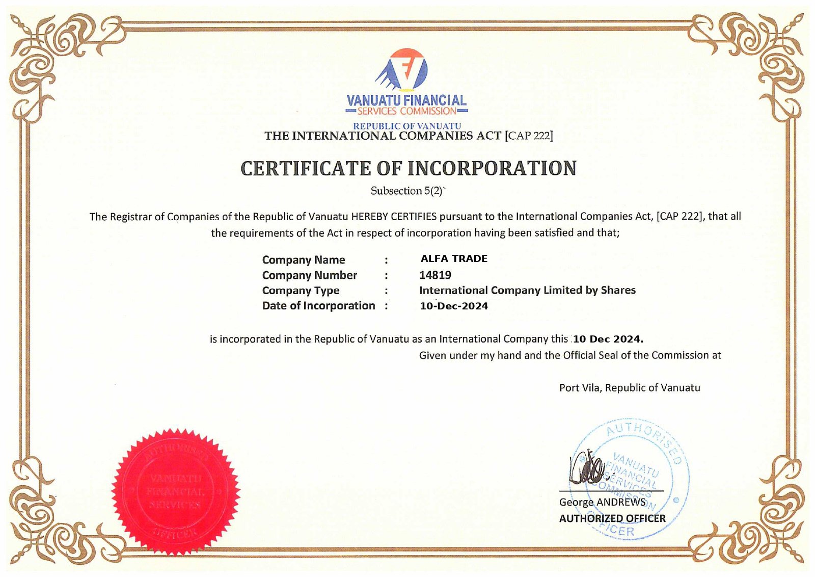 Certificate of Incorporation